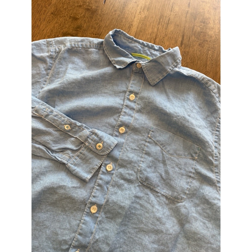 Tommy Bahama Men's Long Sleeve 100% Linen Shirt Aqua Blue Sz L